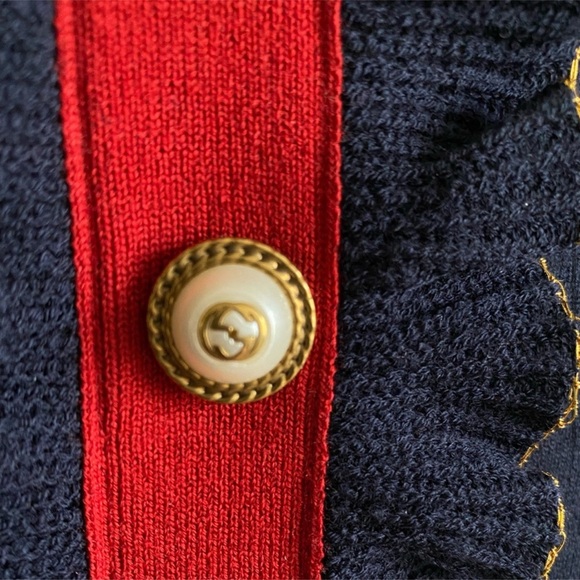 NEW! Gucci Faux Pearl Embellished Ruffled Wool Blend Mini Dress in Navy (size M) - Picture 7 of 16